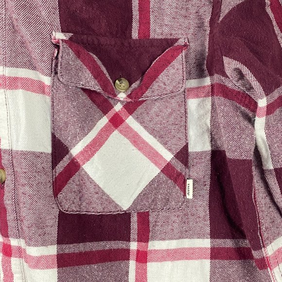Aritzia TNA Hooded Shirt‎ Boyfriend Fit Flannel Plaid Button Up Red White - Picture 8 of 15